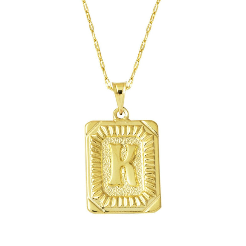 14K Yellow Gold Square Plate Initial K Necklace