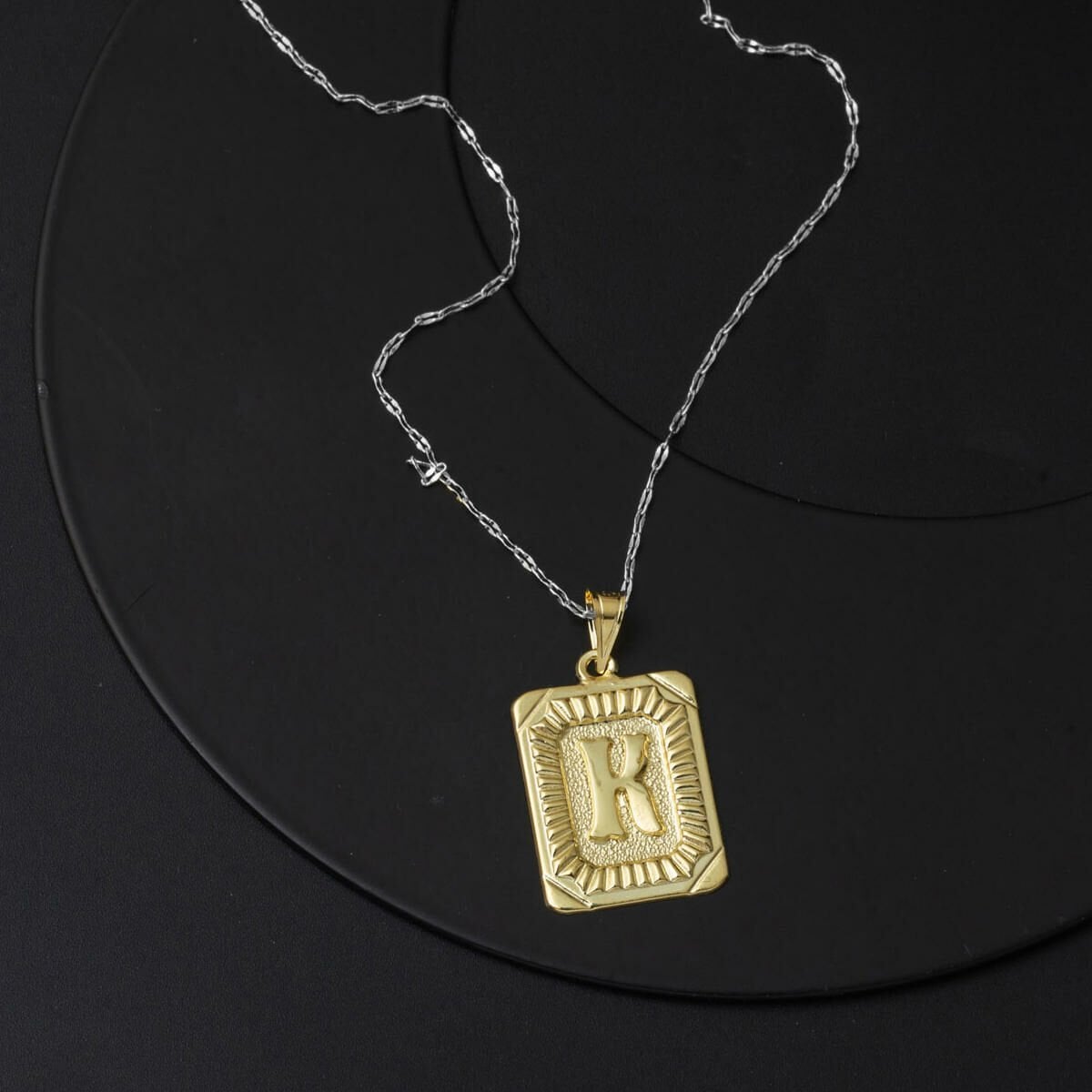 14K Yellow Gold Initial K Square Plate Pendant