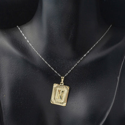14K Yellow Gold Initial K Square Plate Pendant