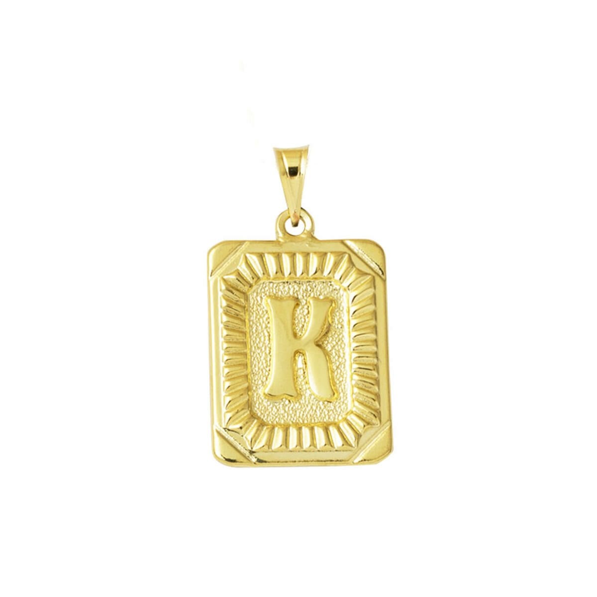 14K Yellow Gold Initial K Square Plate Pendant