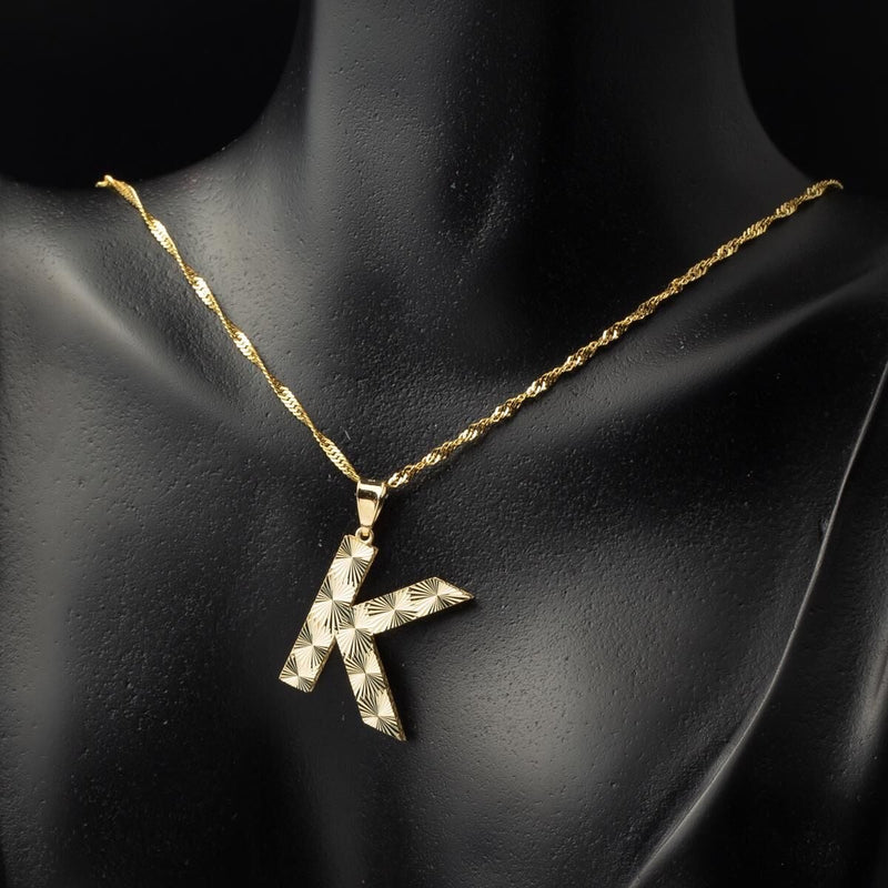 14K Yellow Gold 3 Dimensional Initial K Necklace