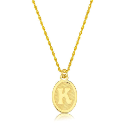 14K Yellow Gold Oval Initial K Necklace