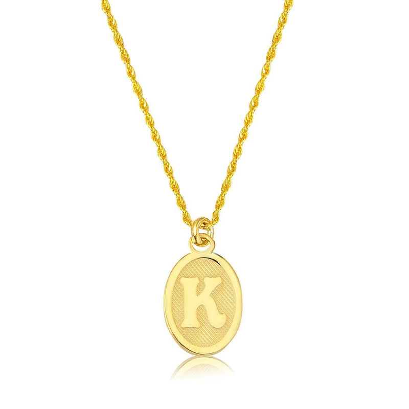 14K Yellow Gold Oval Initial K Necklace
