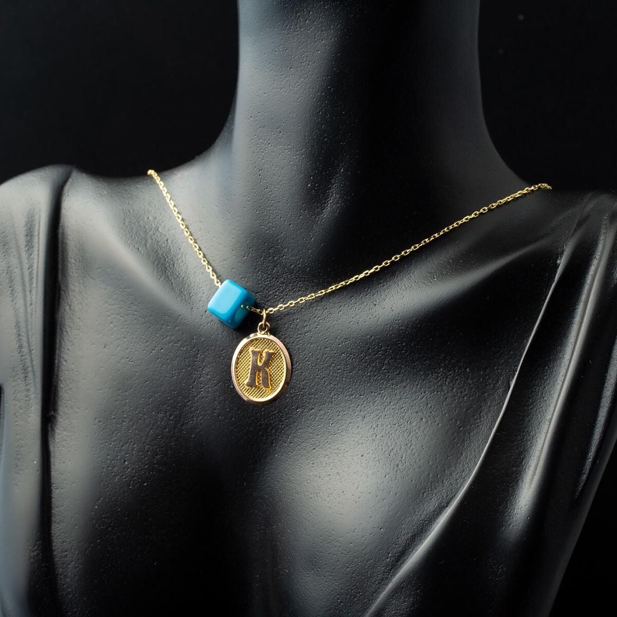 14K Yellow Gold Oval Initial K Necklace