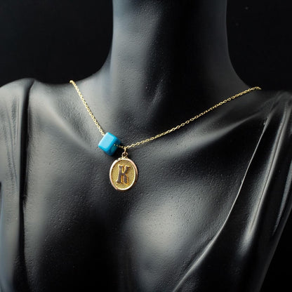 14K Yellow Gold Oval Initial K Necklace