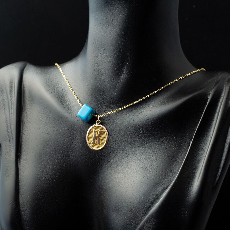 14K Yellow Gold Oval Initial K Necklace
