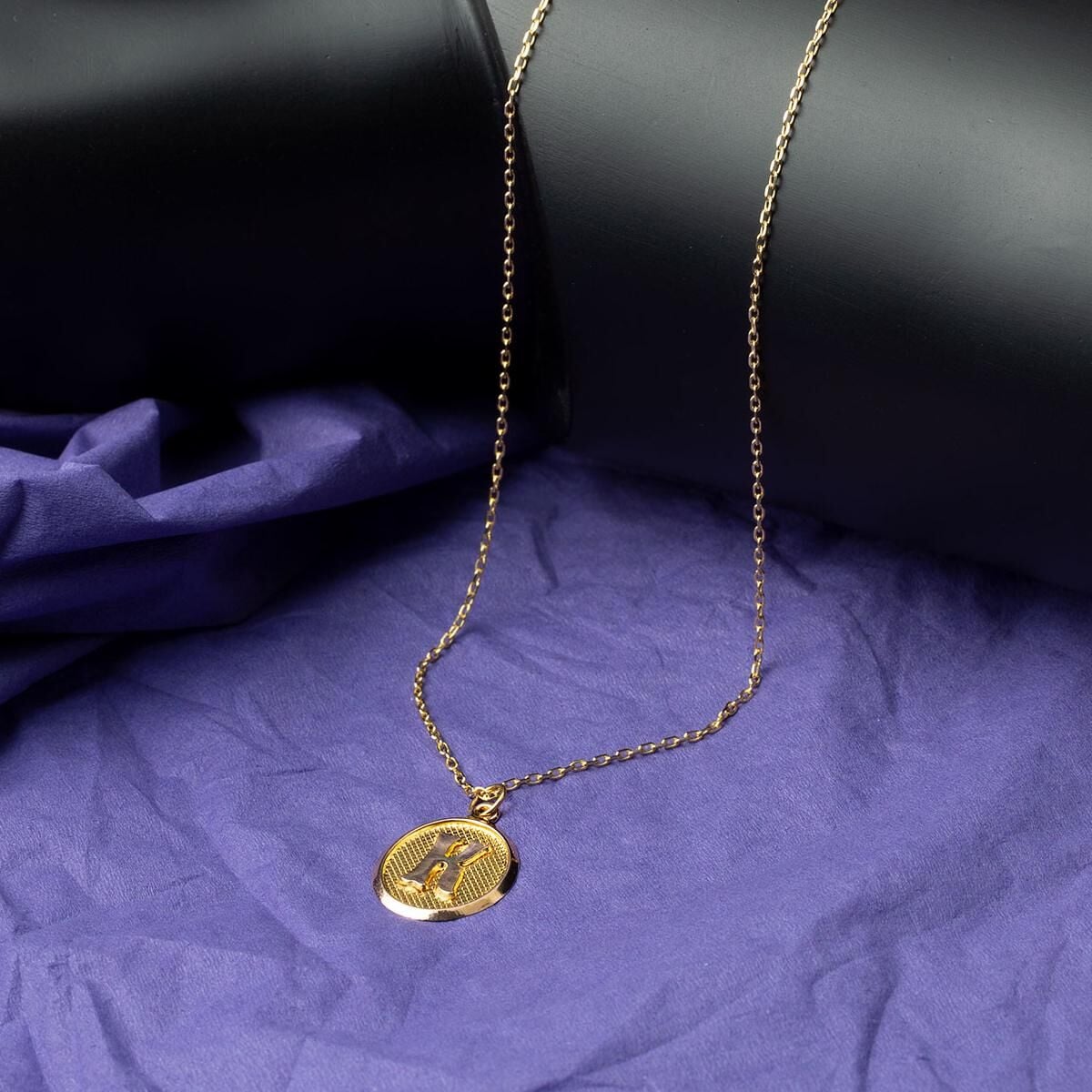 14K Yellow Gold Oval Initial K Necklace