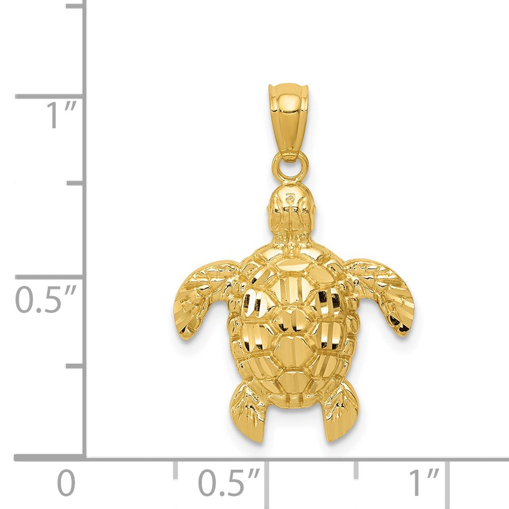 14K Yellow Gold Diamond-Cut Polished Sea Turtle Pendant