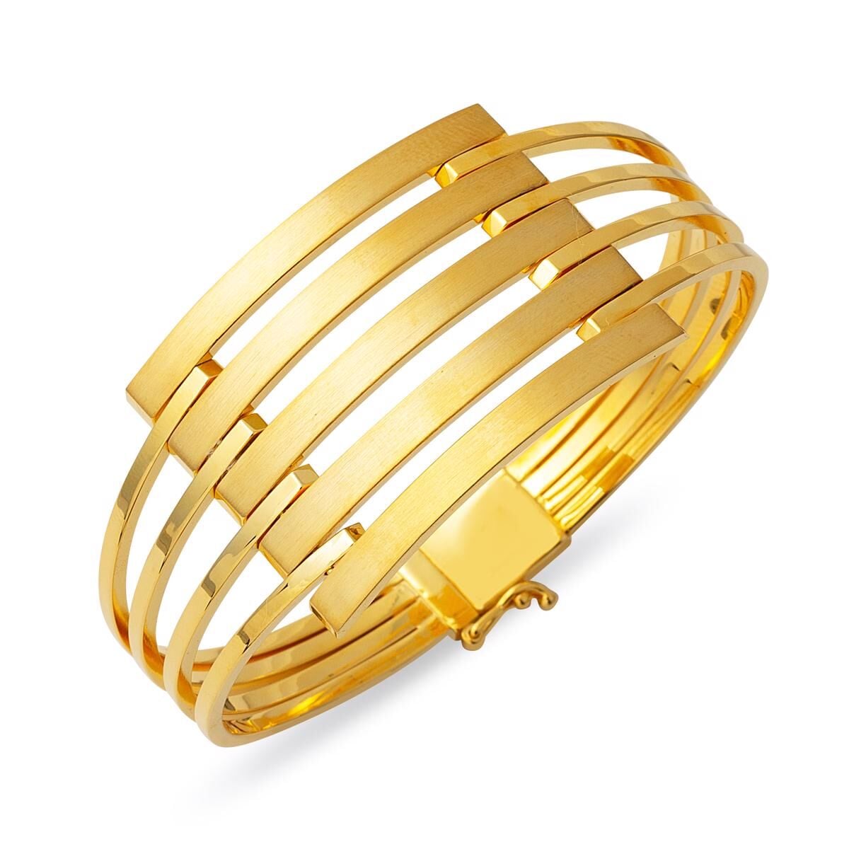 14K Yellow Gold Ribbed Hinged Cuff Bangle (17.2 g)