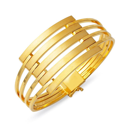 14K Yellow Gold Ribbed Hinged Cuff Bangle (17.2 g)