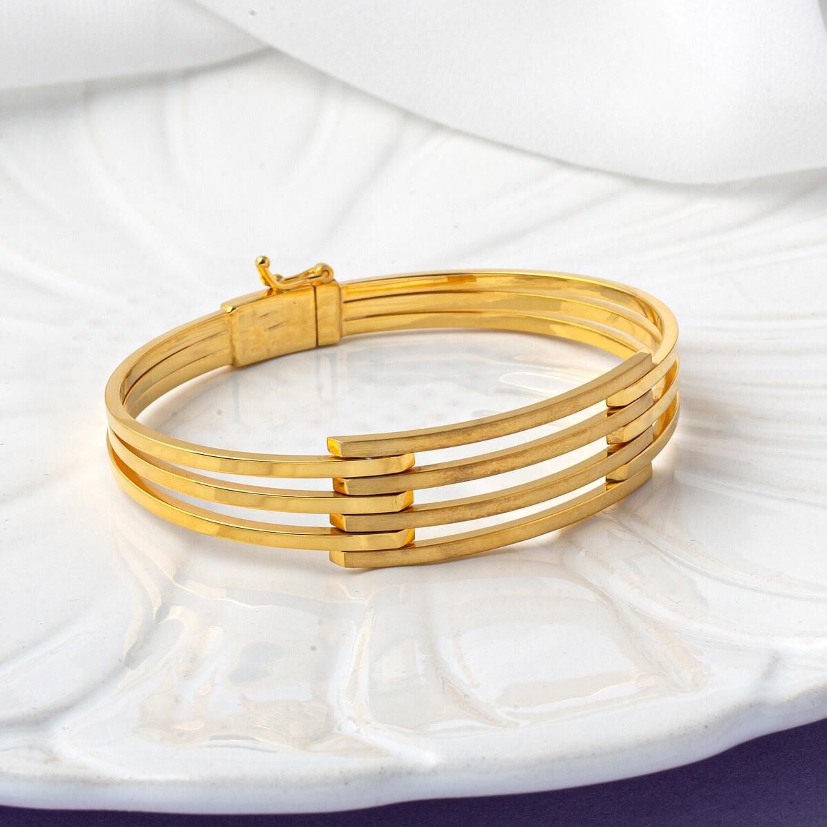 14K Yellow Gold Ribbed Hinged Cuff Bangle (13.45 g)
