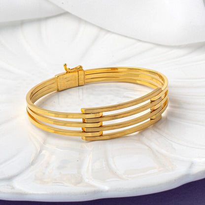 14K Yellow Gold Ribbed Hinged Cuff Bangle (13.45 g)