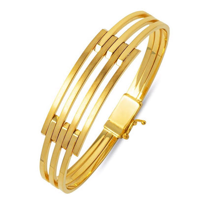 14K Yellow Gold Ribbed Hinged Cuff Bangle (13.45 g)