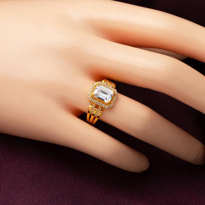 22K Yellow Gold Ribbed Baguette Cubic Zirconia Ring