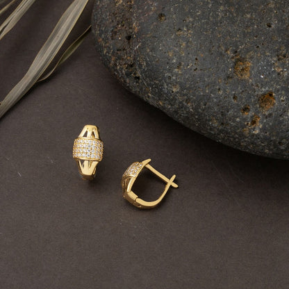 14K Yellow Gold Ribbed Style Cubic Zirconia Clip-On Earrings
