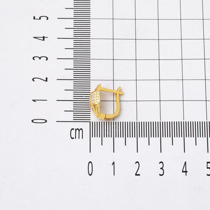 14K Yellow Gold Ribbed Style Cubic Zirconia Clip-On Earrings