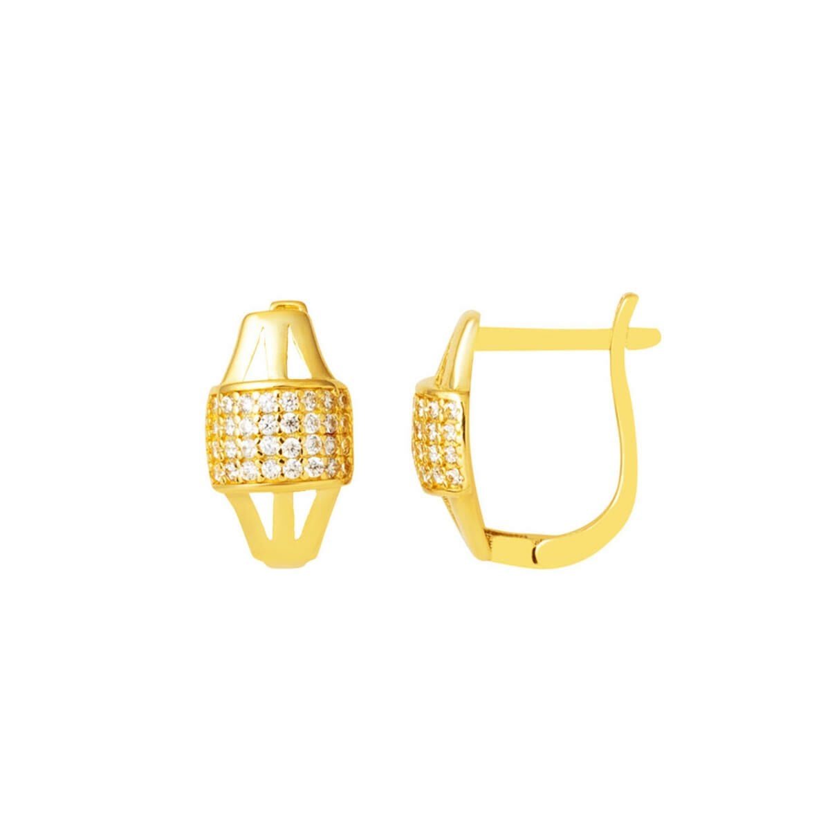 14K Yellow Gold Ribbed Style Cubic Zirconia Clip-On Earrings