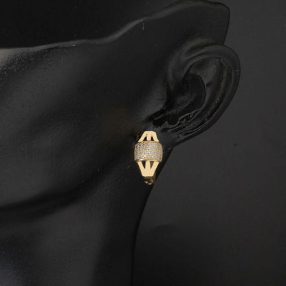 14K Yellow Gold Ribbed Style Cubic Zirconia Clip-On Earrings