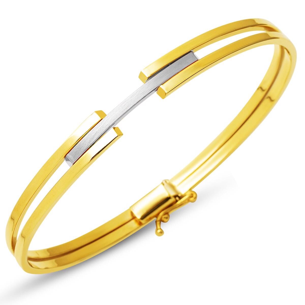 14K Gold Ribbed Lock Bangle