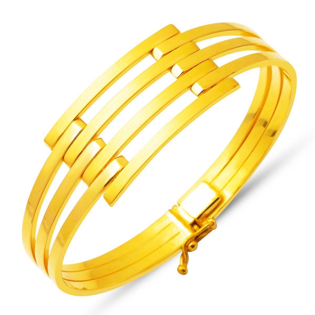 22K Yellow Gold Ribbed Hinged Cuff Bangle (22.18 g)