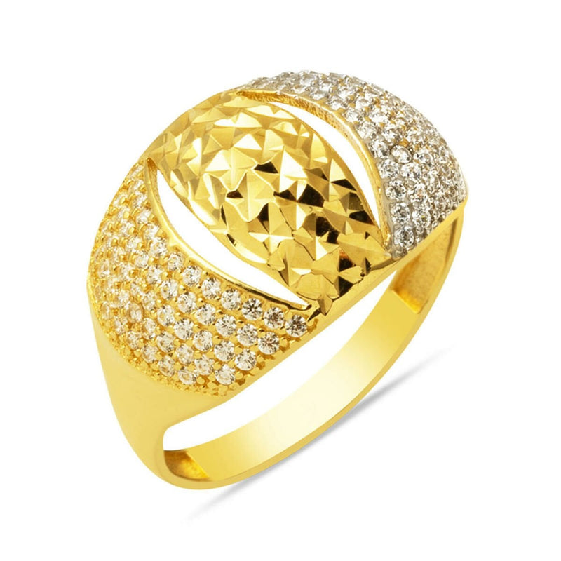 14K Yellow Gold Women's Studded Cubic Zirconia Ring