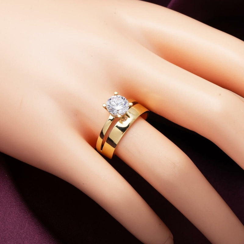 14K Yellow Gold Women's Solitaire Cubic Zirconia Wedding Band Ring