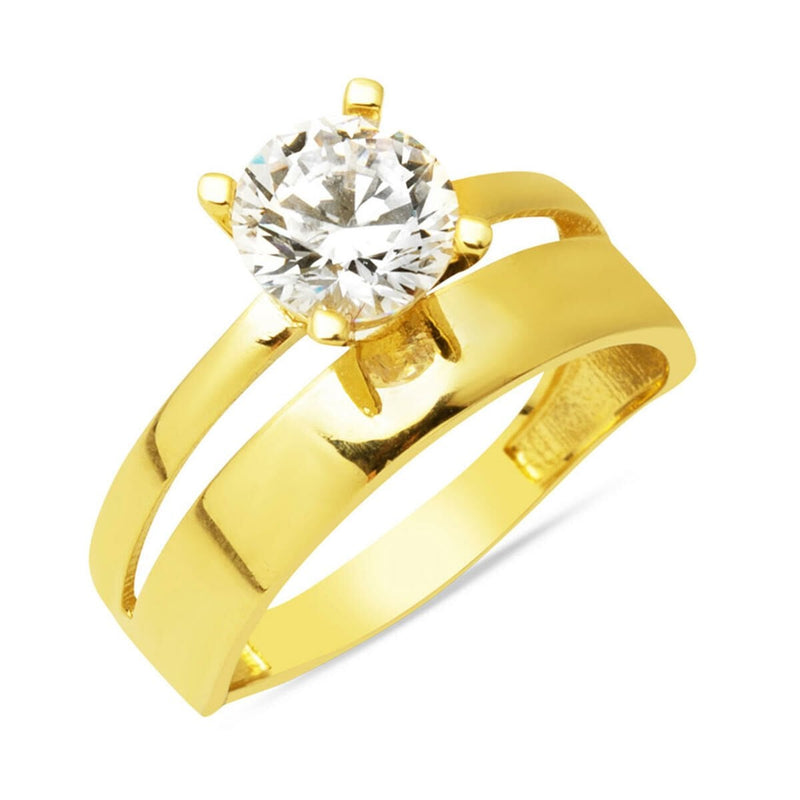 14K Yellow Gold Women's Solitaire Cubic Zirconia Wedding Band Ring