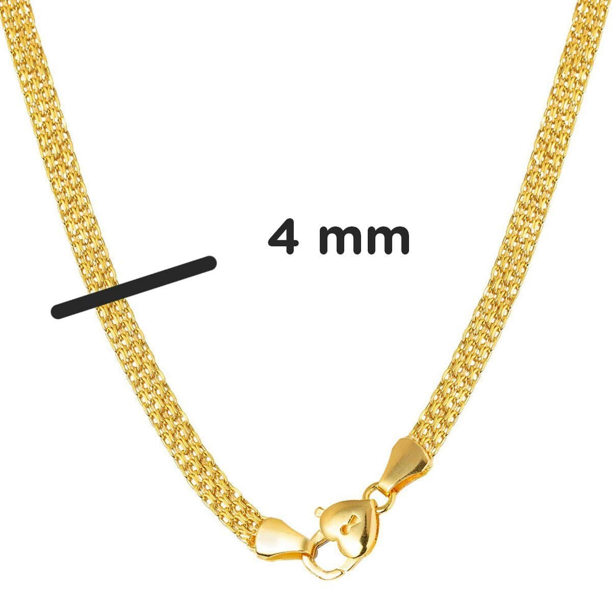 14K Yellow Gold Heart Lock Chain Collar Necklace