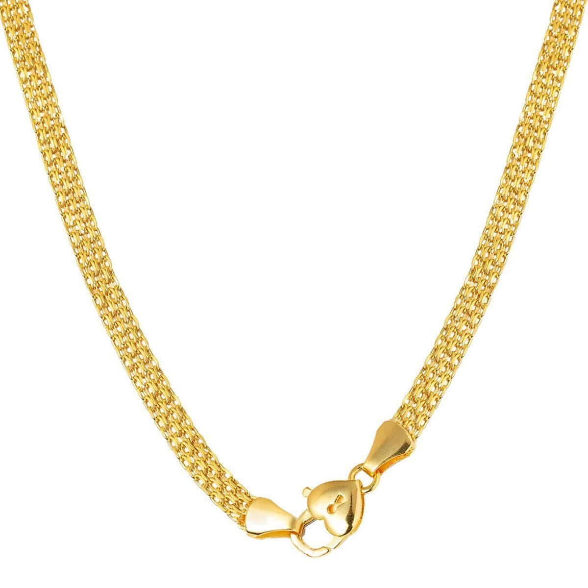 14K Yellow Gold Heart Lock Chain Collar Necklace