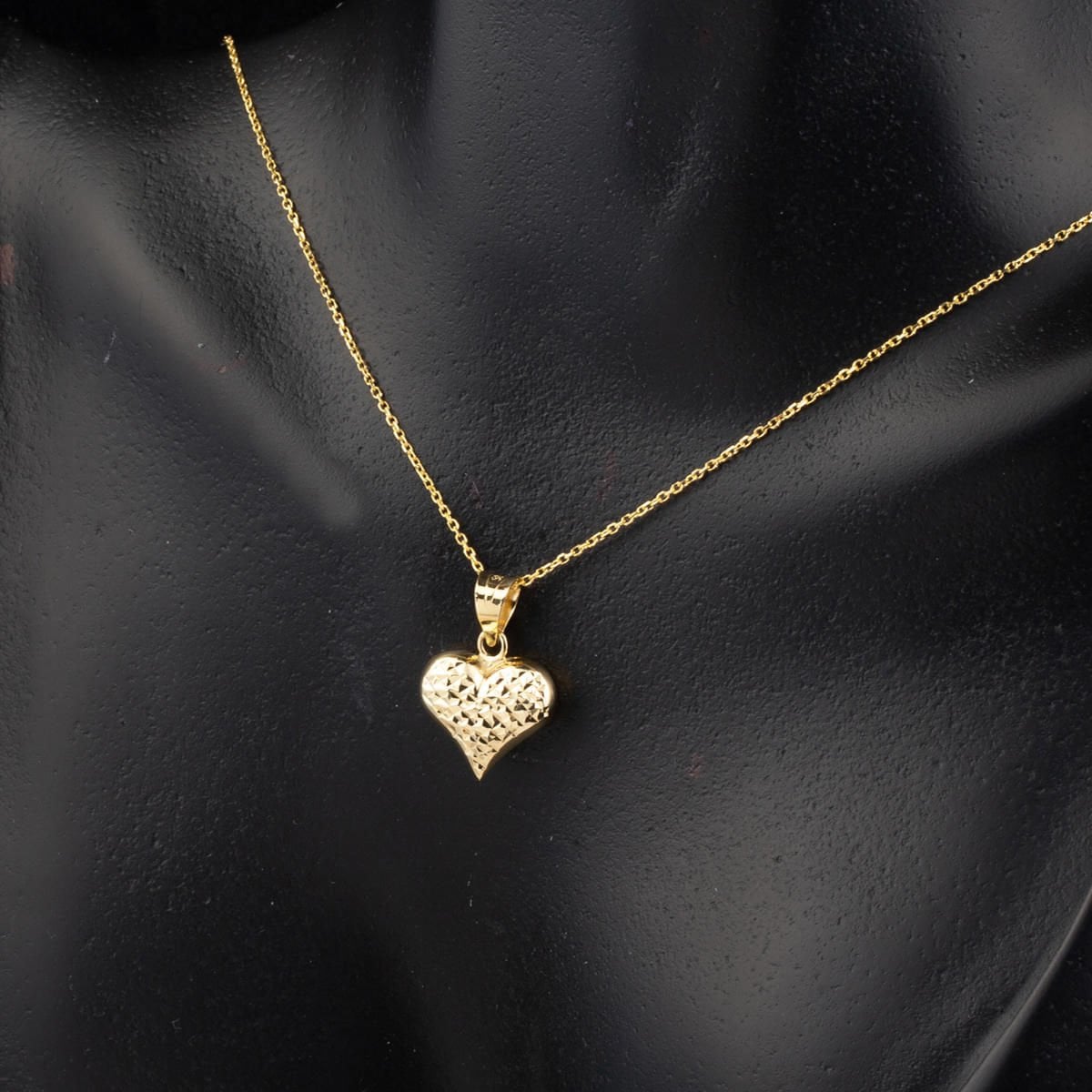 14K Yellow Gold Engraved Patterned Heart Necklace