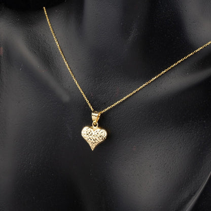 14K Yellow Gold Engraved Patterned Heart Necklace