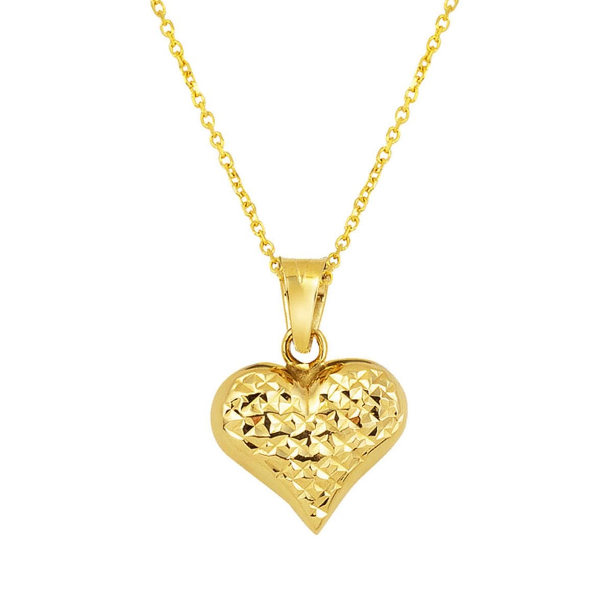 14K Yellow Gold Engraved Patterned Heart Necklace