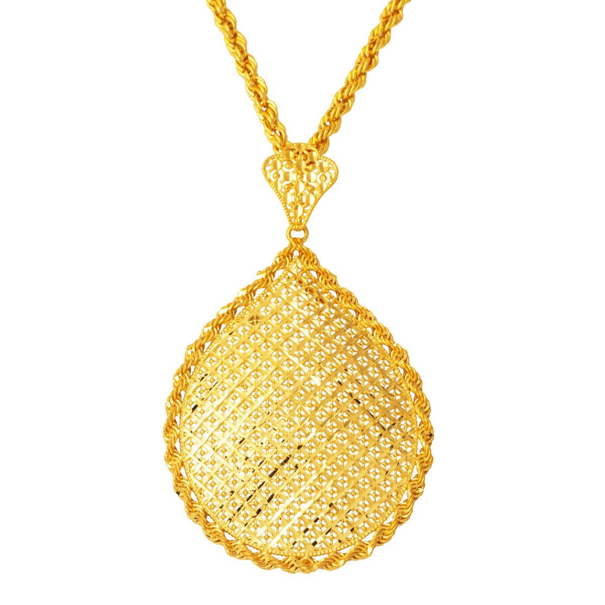 22K Yellow Gold Large Engraved Necklace