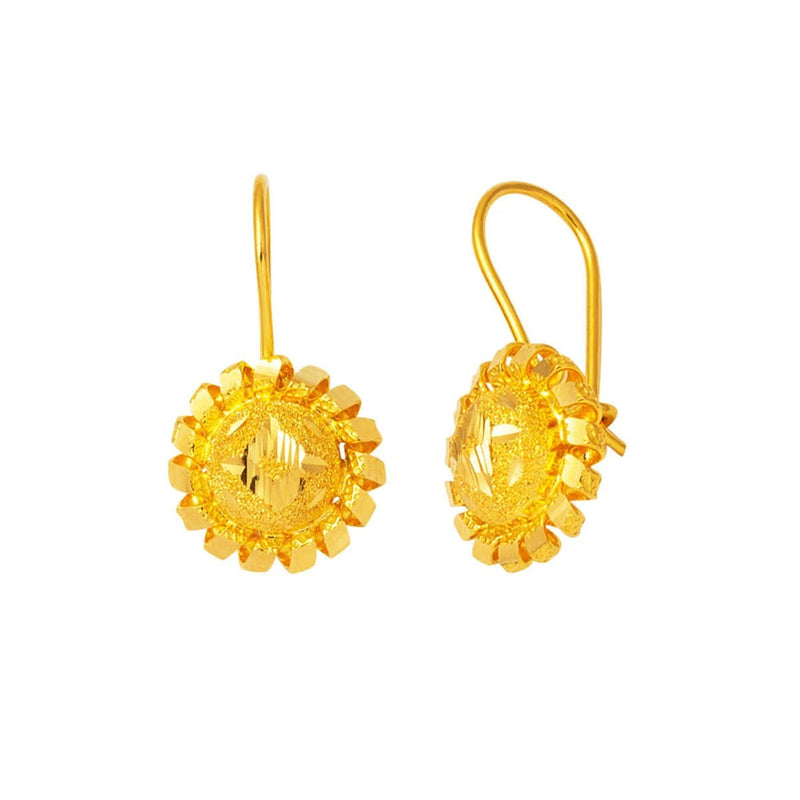 22K Yellow Gold Engraved Dangle Earrings