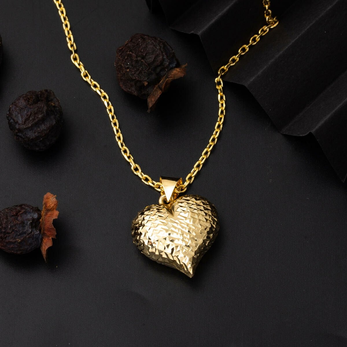 14K Gold Hand Engraved Heart Necklace