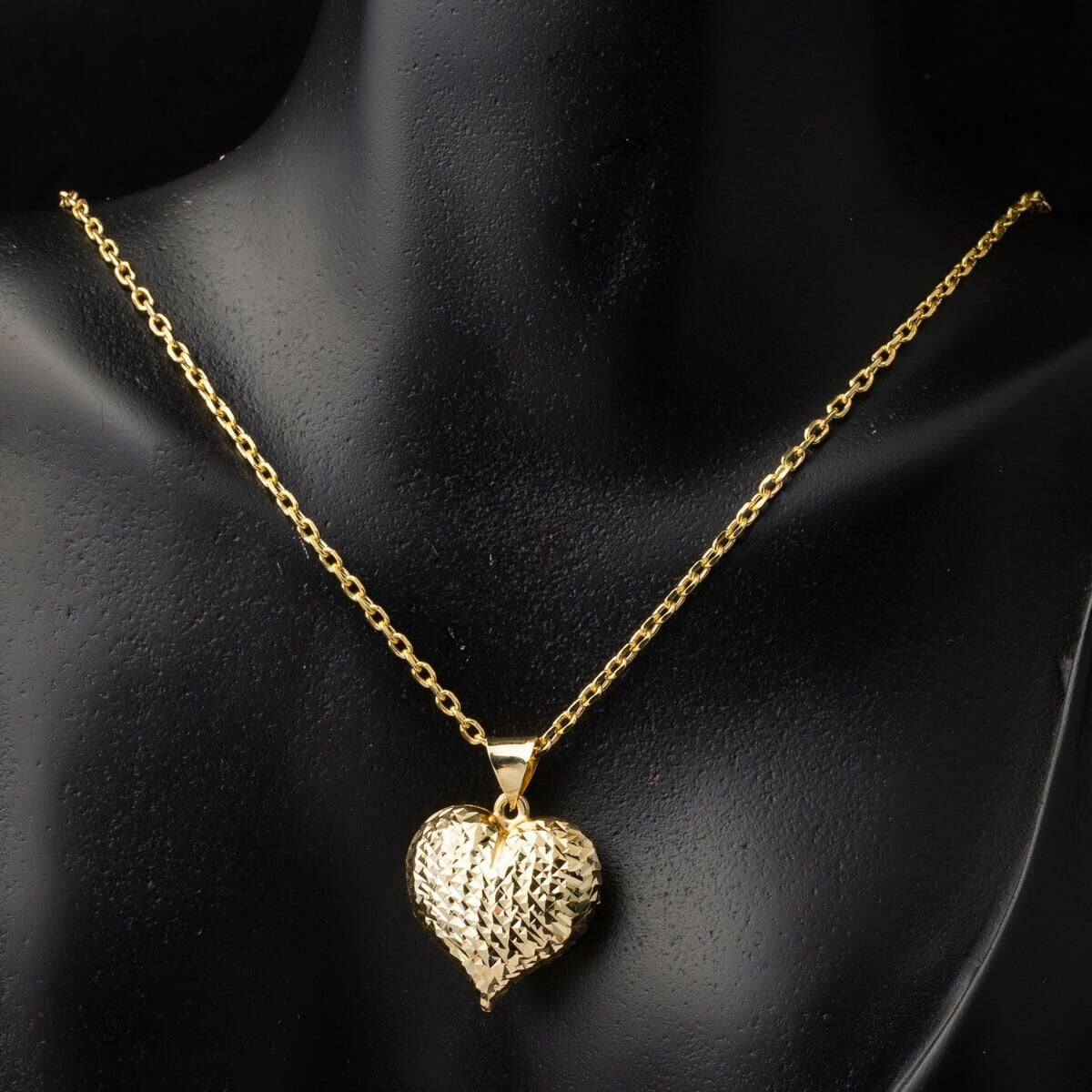 14K Gold Hand Engraved Heart Necklace