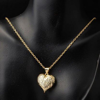 14K Gold Hand Engraved Heart Necklace
