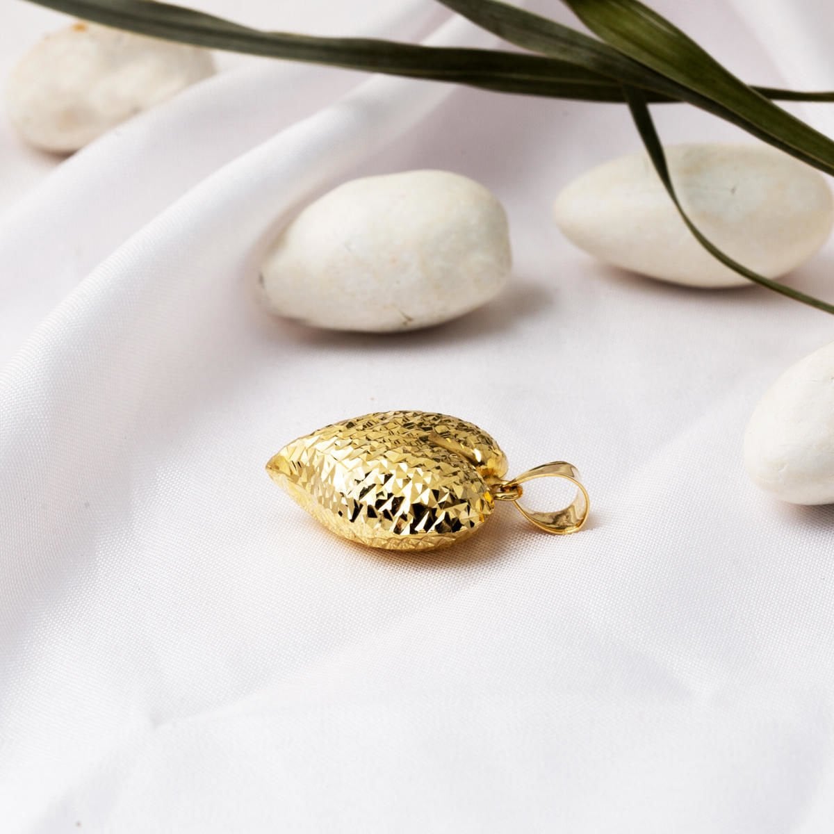 14K Gold Hand Engraved Heart Necklace