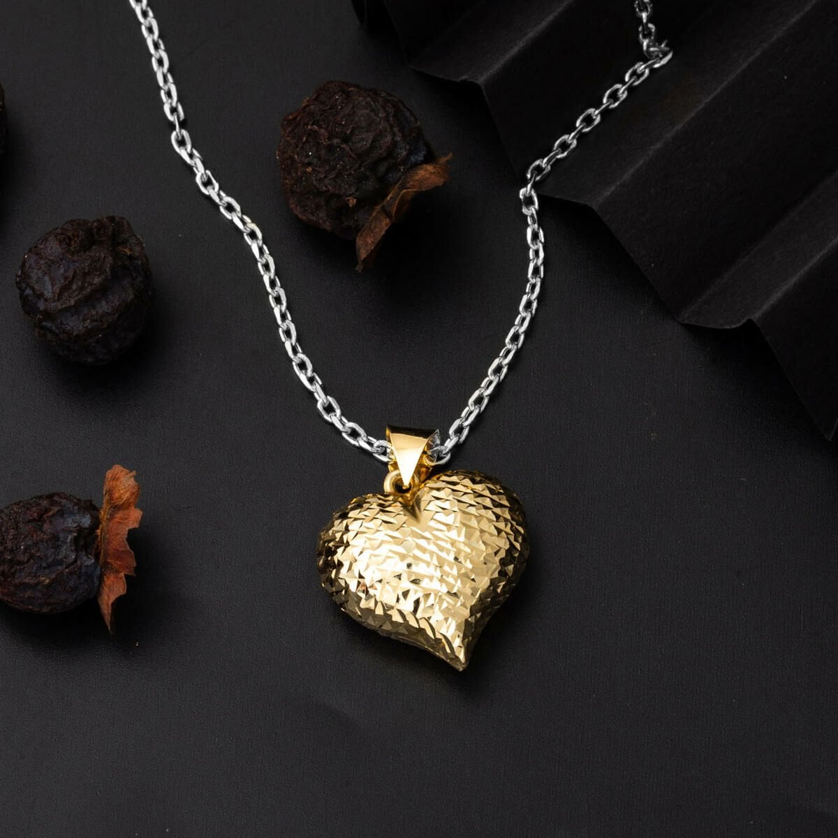 14K Gold Hand Engraved Heart Pendant