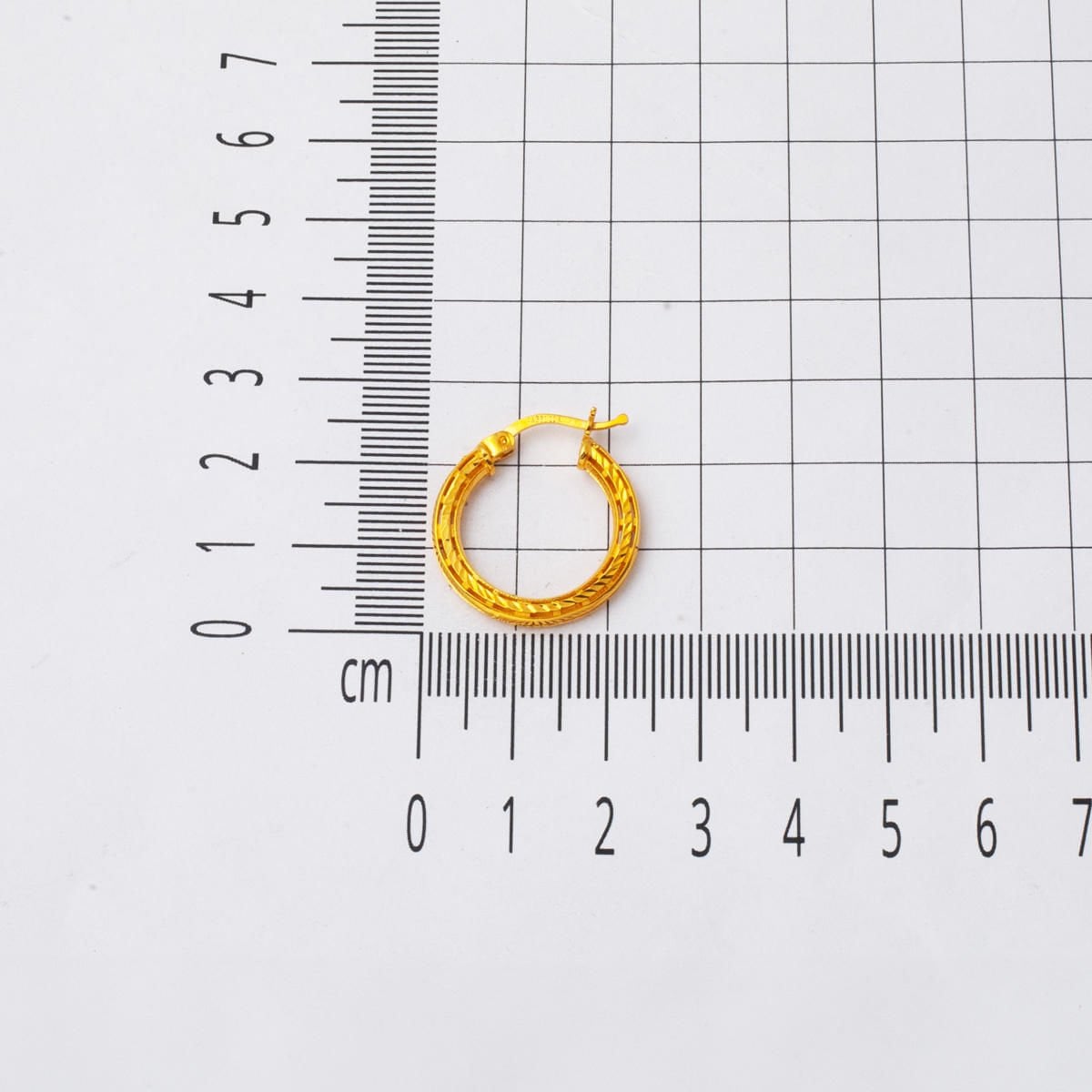 22K Yellow Gold Hand Engraved Medium Hoop Earrings