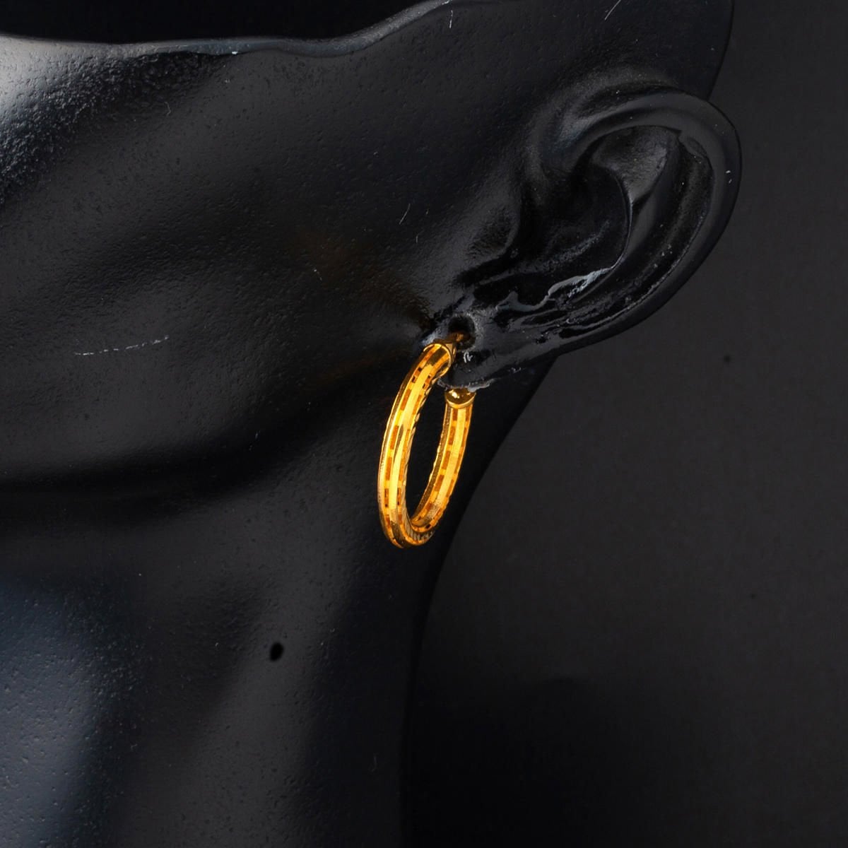22K Yellow Gold Hand Engraved Medium Hoop Earrings