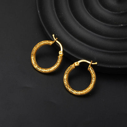 22K Yellow Gold Hand Engraved Medium Hoop Earrings