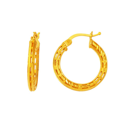 22K Yellow Gold Hand Engraved Medium Hoop Earrings
