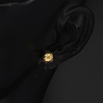 22K Yellow Gold Hand Engraved Ball Earrings 6 mm