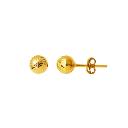 22K Yellow Gold Hand Engraved Ball Earrings 6 mm