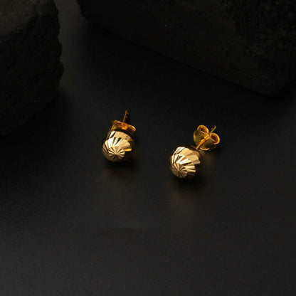 22K Yellow Gold Hand Engraved Ball Earrings 6 mm