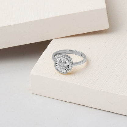 14K White Gold Hand Engraved Baguette Cubic Zirconia Ring