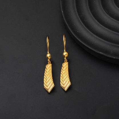 22K Yellow Gold Wheat Hand Engraved Dangle Earrings