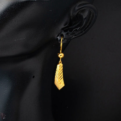 22K Yellow Gold Wheat Hand Engraved Dangle Earrings