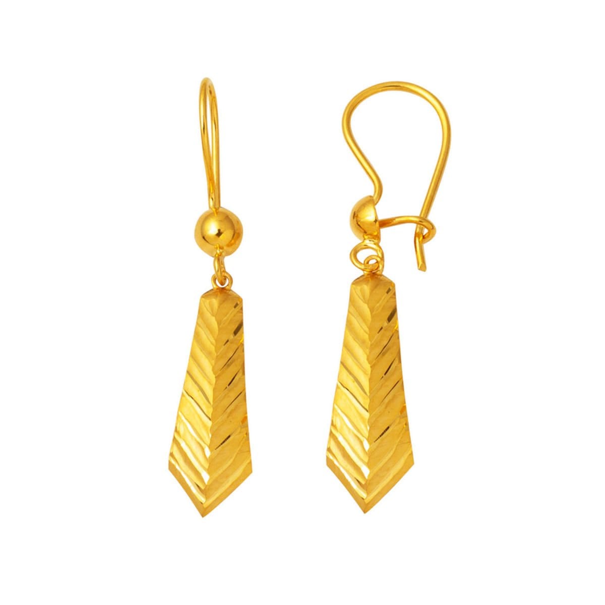 22K Yellow Gold Wheat Hand Engraved Dangle Earrings